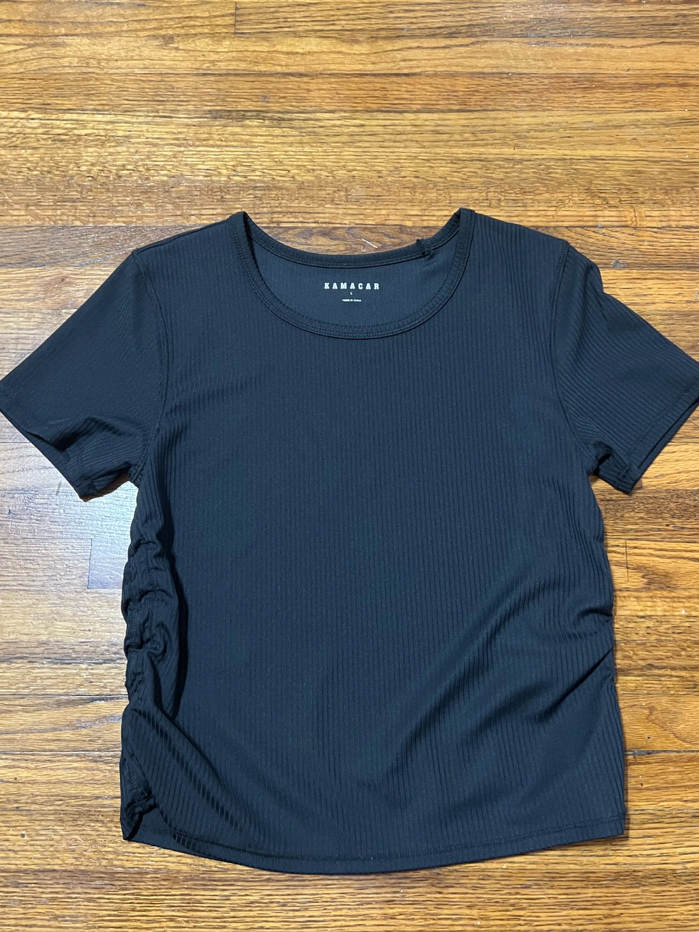 Black Ribbed Short Sleeve Tee with Side Detail